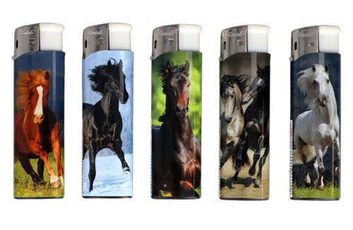 Zestaw 5 sztuk Klasycznych Zwykłych Zapalniczek Gazowych Piezo z Końmi na Arena.pl