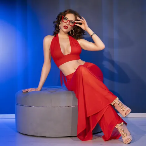 chilirose cr 4857 czerwony zestaw top i spodnie xl, transparentny na Arena.pl