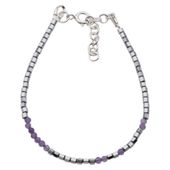 Bransoletka urodzeniowa luty - ametyst, hematyt i srebro
