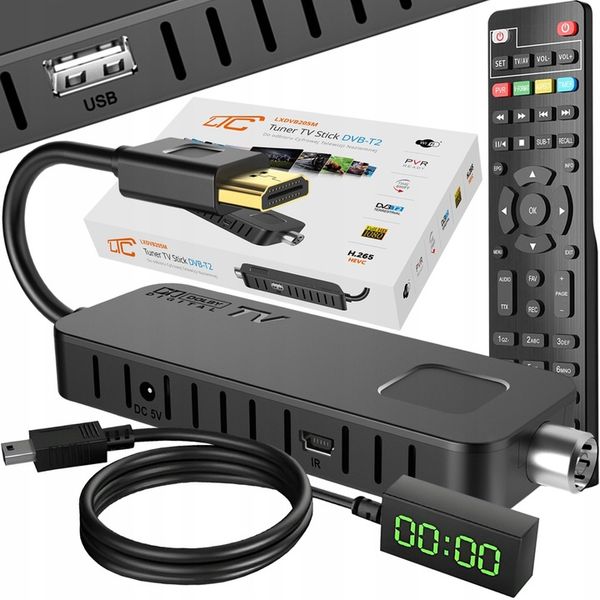 DEKODER TUNER TV HD DVB-T2 i DVB-C HEVC H.265 MINI STICK NAGRYWANIE PVR zdjęcie 1