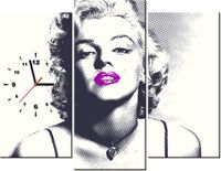 90CM 70 ZEGAR 3 ELEM MARILYN MONROE FIOLETOWYMI USTAMI SCIENNY DRUK