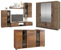 Zestaw mebli Meblościanka + Komoda + Duża Szafa z Lustrem Dąb Lefkas