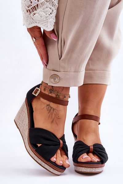 SANDAŁY DAMSKIE NA KOTURNIE CZARNE 38 zdjęcie 2