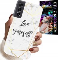 ETUI DO SAMSUNG GALAXY S22 PLUS - BIAŁY MARMUREK W ZŁOTE RAMKI LOVE YOU