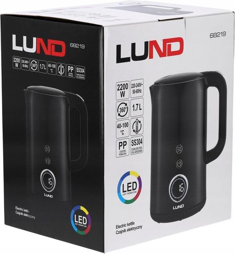 CZAJNIK ELEKTRYCZNY LUND 22000W 1,7L CZARNY Z REGULACJĄ TEMPERATURY 40-100° na Arena.pl