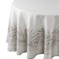 Obrus INES 11 150 cm okrągły beżowy botaniczny wzór liści palmy