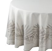 Obrus INES 11 150 cm okrągły beżowy botaniczny wzór liści palmy