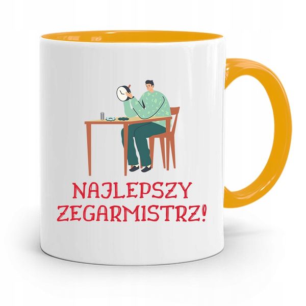 Kubek Żółty Dla Zegarmistrza Najlepszy Zegarmistrz Z Nadrukiem Ze Zdjęciem zdjęcie 1