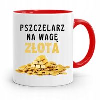 Kubek Czerwony Pszczelarza Na Wagę Złota Prezent Z Nadrukiem Ze Zdjęciem