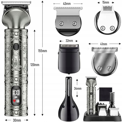 WIELOFUNKCYJNY TRYMER GOLARKA MASZYNKA DO STRZYŻENIA LCD XXL USB 16W1 na Arena.pl