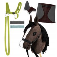 Zestaw Skippi - Hobby Horse Gniady - Derka szary i brąz - Kantar j-zielony