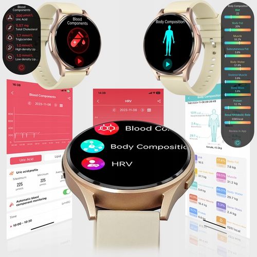 SMARTWATCH DAMSKI AMOLED KARDIOWATCH POMIAR EKG HRV CIŚNIENIE ROZMOWY SMS na Arena.pl
