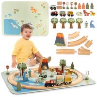 Kolejka drewniana Mamabrum Dino Park z matą antypoślizgową i wulkanem