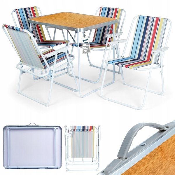 Meble TURYSTYCZNE ogrodowe kempingowe balkonowe stół + 4x krzesła składane zdjęcie 1