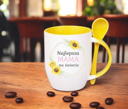 KUBEK Z ŁYŻECZKĄ PREZENT NA DZIEŃ MATKI URODZINY DLA MAMY TEŚCIOWEJ WZORY na Arena.pl