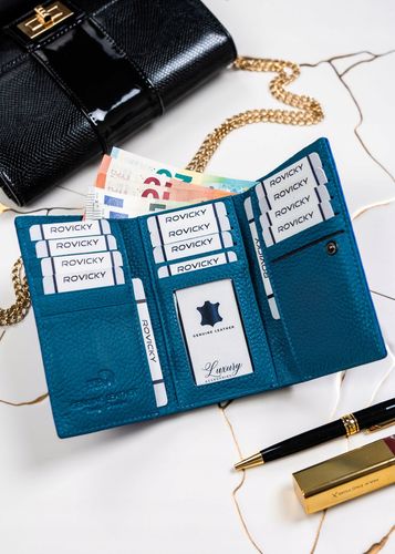 skórzany portfel damski na bigiel i zatrzask ze wzorem fal - lorenti na Arena.pl