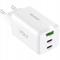 SZYBKA Ładowarka sieciowa zasilacz YENKEE GaN VOLT 2x USB-C +USB 65W 3A PD