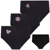 CZARNE MAJTKI DAMSKIE FIGI BAWEŁNIANE GŁADKIE Z KWIATKIEM MORAJ 3-PAK R.L