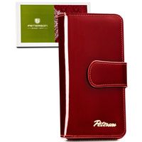 lakierowany, pionowy skórzany portfel damski w czerwonym kolorze - peterson