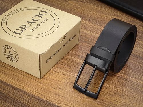 Pasek do Spodni Skórzany Męski Klamra Czarna Metal na Prezent 120cm na Arena.pl