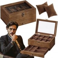 Drewniana Szkatułka na Zegarki Biżuterię Kuferek Pudełko ORGANIZER