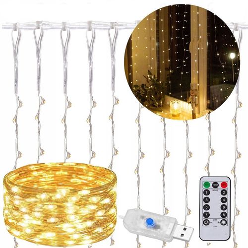 Kurtyna LED USB 5V 300LED 3x3m + pilot biała ciepła na Arena.pl