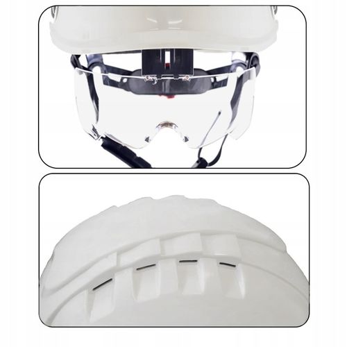 KASK OCHRONNY HEŁM WENTYLOWANY Z OKULARAMI BIAŁY KASK BUDOWLANY BHP LEKKI na Arena.pl