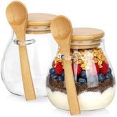 Słoik na jogurt i desery z pokrywką i łyżeczką bambusową 440 ml 2 szt.