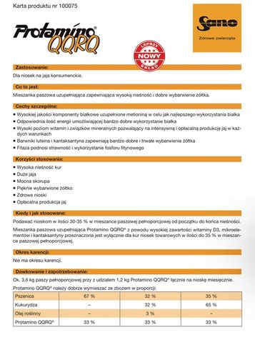 Koncentrat wysokobiałkowy dla kur niosek PROTAMINO QQRQ 25kg karma pasza na Arena.pl