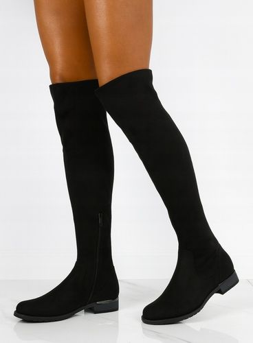 9078 CZARNE KOZAKI ZA KOLANO ZAMSZOWE WYSOKIE KLASYCZNE PŁASKI OBCAS na Arena.pl