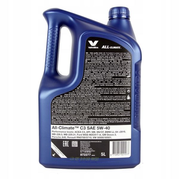 VALVOLINE ALL CLIMATE 5W40 C3 5L zdjęcie 2