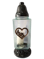 Znicz szklany "Kochanemu Tacie"  z złotym sercem