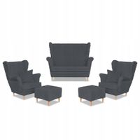 Zestaw uszak Rene Estella sofa fotele pufy ciem. szary sztruks