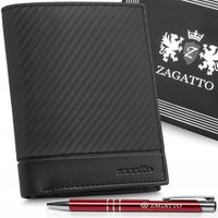 Portfel męski skórzany pionowy czarny elegancki ochrona kart RFID ZAGATTO