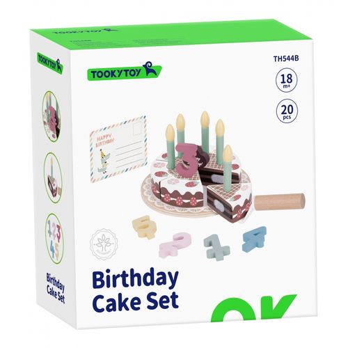 TOOKY TOY Drewniany Tort Urodzinowy do Krojenia na Rzepy ze Świeczkami i Kartką Urodzinową 20 el. na Arena.pl