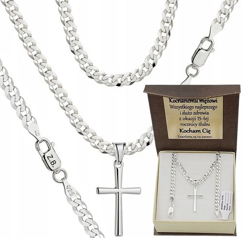 Łańcuszek Srebrny Męski Pancerka Pełny 3,80 mm z Krzyżykiem Grawer Gratis na Arena.pl