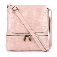 VERA PELLE torebka skórzana listonoszka kroko z klapą V461 różowa
