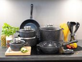 ZESTAW GARNKÓW MARMUROWYCH INDUKCJA GAZ GARNKI KOMPLET PATELNIA 17 EL.