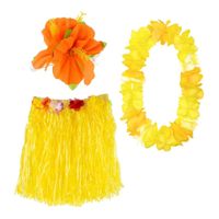 Zestaw hawajski przebranie żółty - spódniczka, naszyjnik, spinka