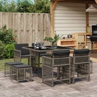 9-cz. zestaw mebli ogrodowych z poduszkami, szary, rattan PE