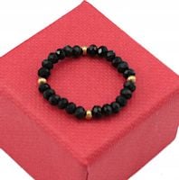 PIERŚCIONEK ELASTYCZNY CZARNY KORALIKI STAL CHIRURGICZNA