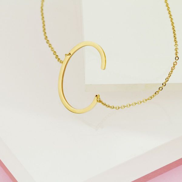 Naszyjnik stal chirurgiczna literka C platerowana złotem NST995C zdjęcie 1