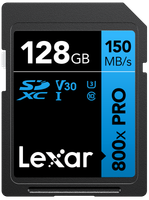 Lexar SDXC 800x Pro UHS-I cards, C10 (V30) U3, R150/W45, 128GB