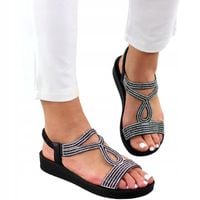 Czarne Eleganckie Sandałki Damskie z Cekinami Na Platformie Daimonts 39