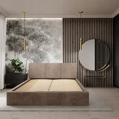 ŁÓŻKO TAPICEROWANE DO SYPIALNI 140x200 ŁÓŻKO PODWÓJNE Z POJEMNIKIEM na Arena.pl