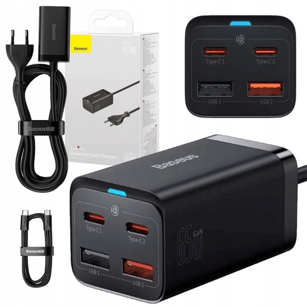 BASEUS SZYBKA ŁADOWARKA ZASILACZ LISTWA GAN3 4X USB-C USB-A 65W KABEL 1,5M zdjęcie 1