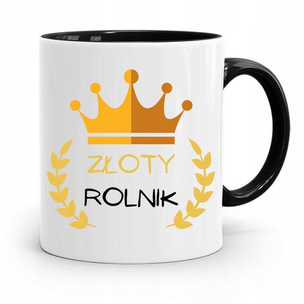 Dla Rolnika Kubek Czarny Złoty Rolnik Prezent Z Nadrukiem Ze Zdjęciem zdjęcie 1