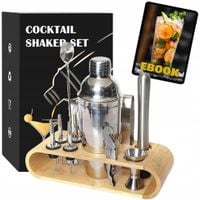 ZESTAW BARMAŃSKI SHAKER STOJAK SOLIDNY DOMOWY DO NAPOJÓW DRINKÓW 17 EL.