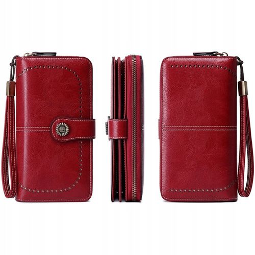 PORTFEL SKÓRZANY DAMSKI CZERWONY RFID ELEGANCKI FUNKCJONALNY POJEMNY na Arena.pl
