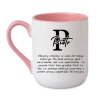 KUBEK Z IMIENIEM "PIOTR" Wzór - Elegant Coffee Różowy 330 ml